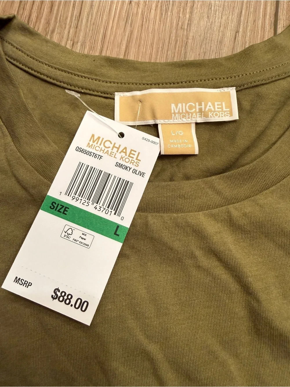 Michael Kors Olive Green Puff-Sleeve Tee